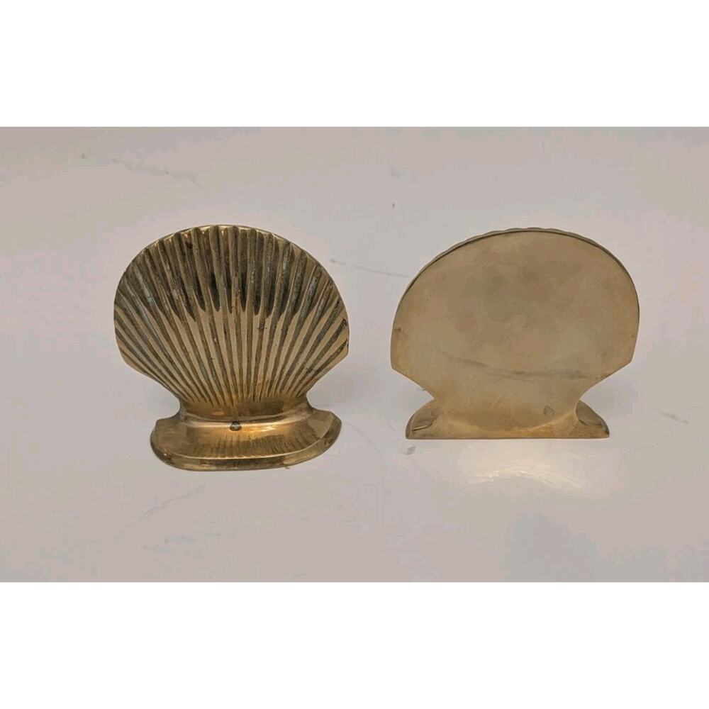 Mid Century Modern Solid Brass Bookends Nautical Shell Coastal 1960’s - Picture 4 of 5